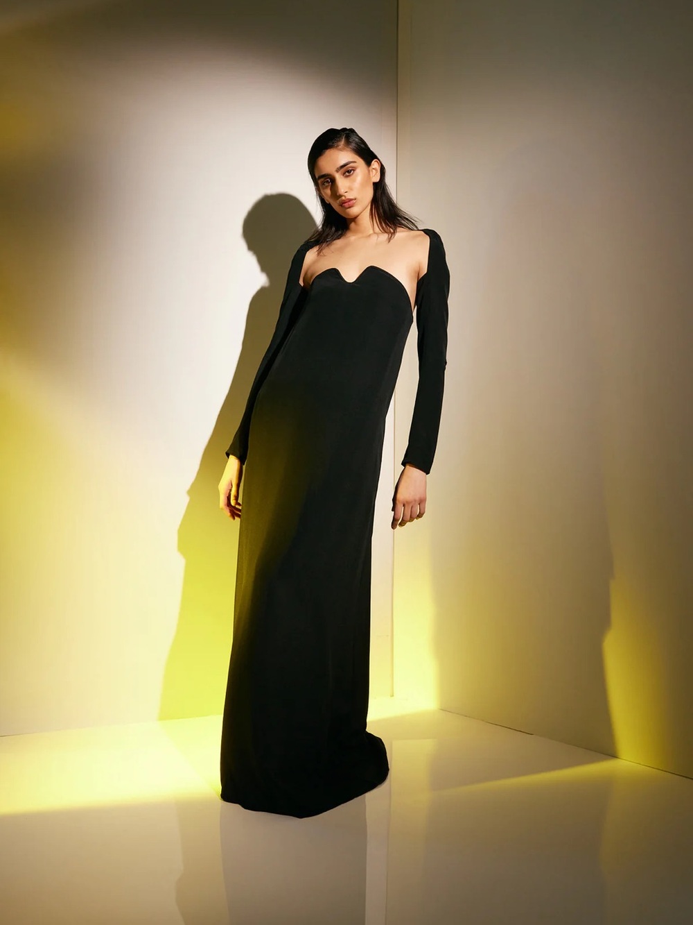 Tibi Black Silk Assymetrical Strapless Evening Gown